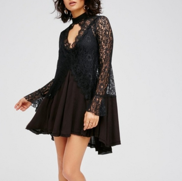 Free People Dresses & Skirts - Free People Tell Tale Tunic Lace Dress Black Med